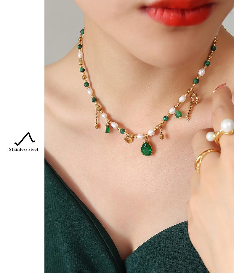 Elegant Palace Style Pendant Necklace with Freshwater Pearl, Zircon, Jade, and Turquoise