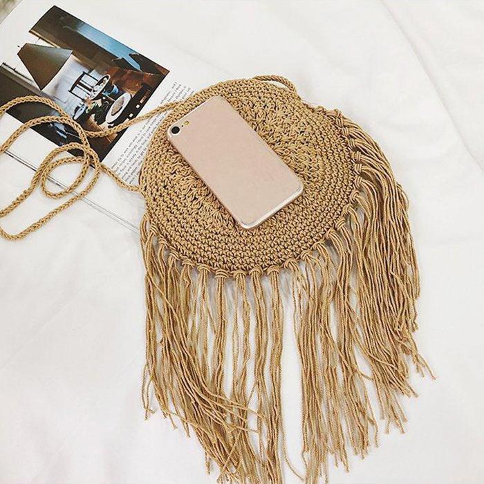 Yogodlns Fashion Round Hand-woven Woman Shoulder Bag Summer Travel Shopping Straw Beach Bags Tassels Female Small Messenger Bag
