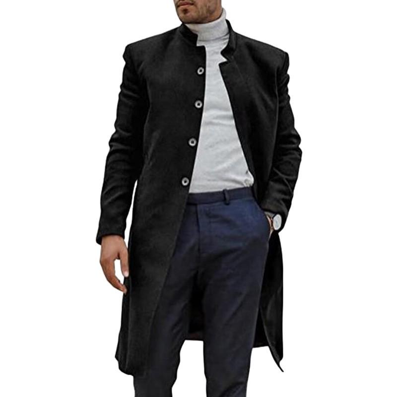 Mens Wool Blend Coat Thickened Classic British Style Fall Winter