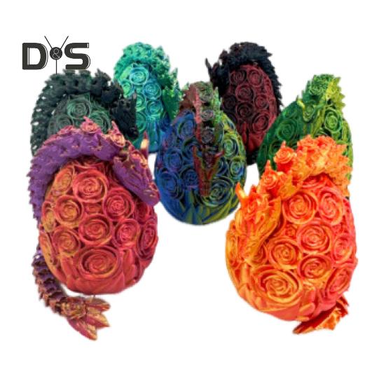 3D Printed Rose Dragon Articulated Dragon with Egg Flexible Rose Dragon with Movable Joints Desktop Stress Relief Toy for Home Office School
