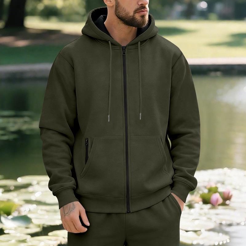 Men's Plus Velvet Solid Color Casual Sports Hoodie for Fall/Winter
