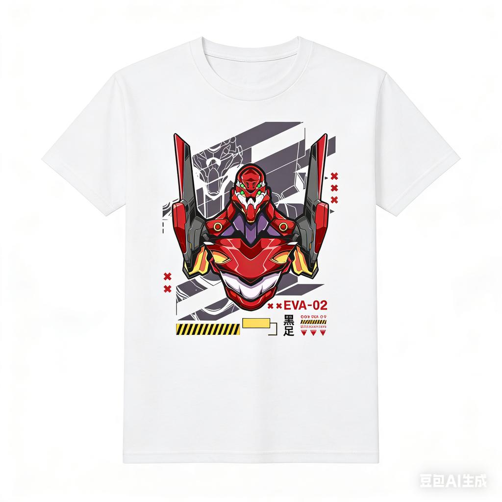 Anime EVA 02 Printed Pure Cotton Tshirt for Men and Women SpringSummer New Collection Fashion and Casual Short Sleeved Shirt