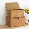 Multi-size Seagrass Storage Basket with Lid Woven Rectangular Shelf Basket Bins Desktop Organizer Chirstmas Gift Basket