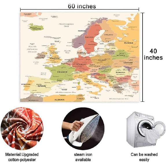 BULOR  Map Tapestry Wall Hangings EU Euro Vintage Map with Countries Cities Tapestry For Kids Student Bedroom Living Room Dorm Cave Background