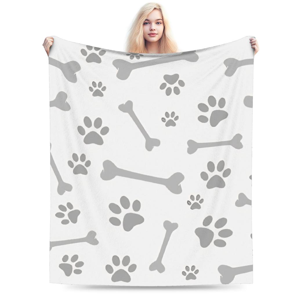 Dog Paw Print and Bone Blanket Quality Soft Warm Throw Blanket Winter Children Home Decor Pattern Bedspread