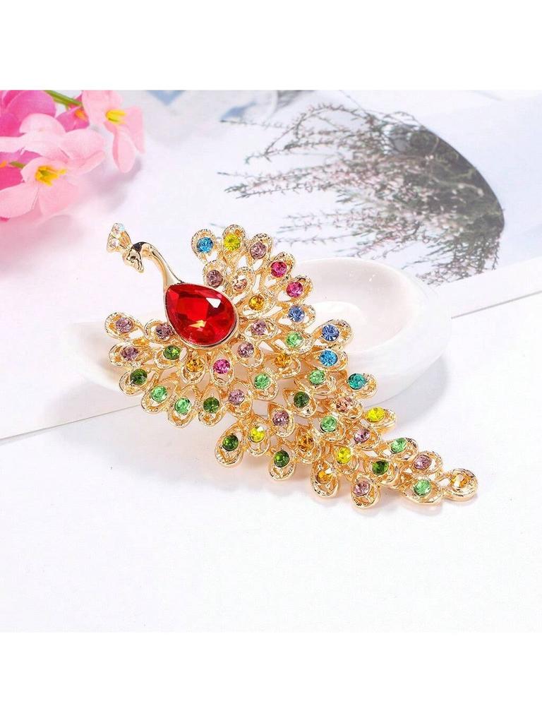 1-Piece Colorful Peacock Rhinestone Glass Brooch, Creative Retro Animal Corsage, Personalized Clothing Accessory