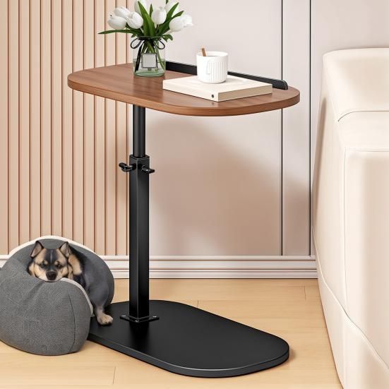 C Shaped End Table Adjustable Height Skinny Side Table 360 Degree Swivel TV Tray Table Night Stand with 2-Tier Storage Shelf Reversible Couch Table