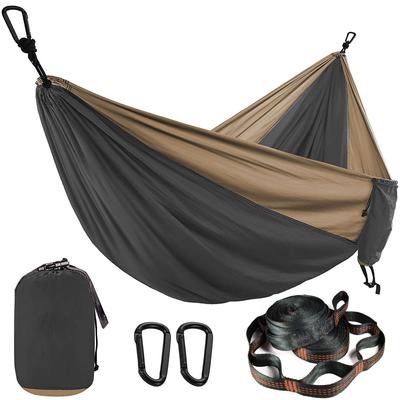 Einfarbige Fallschirm-Hängematte mit Hängemattengurten und schwarzem Karabiner für Camping, Überleben, Reisen, Outdoor-Möbel für zwei Personen