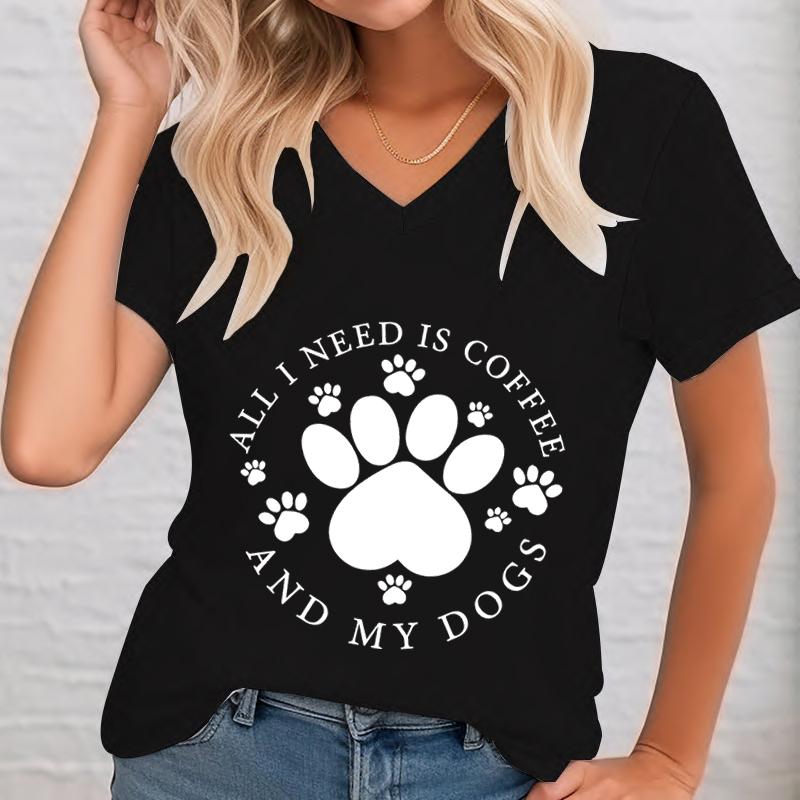 All I Need Is Coffee and My Dogs TShirt Women Vneck Dog Mom Tshirt Coffee and Dogs Shirt Dog Lover Mom Tshirt Gift Top Women