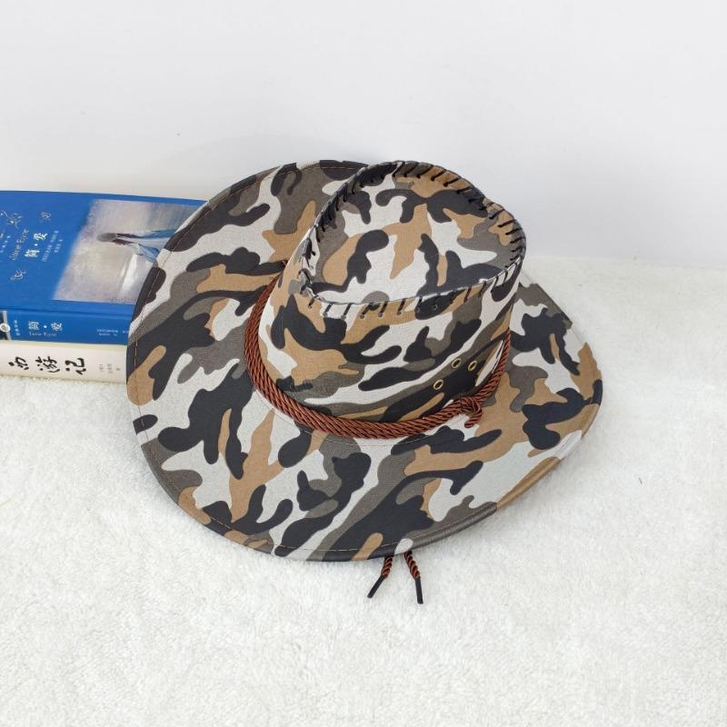 Summer Camouflage Hat Shade Breathable Sports Fishing Sun Protection Shade Hat Big Brim Straw Hat Western Cowboy Hat
