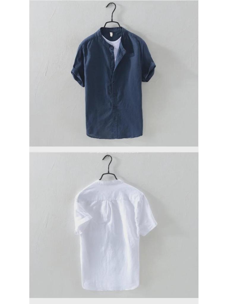 Men's Short-Sleeve Chinese Stand Collar Linen Shirt - Lightweight Summer Casual Fashion