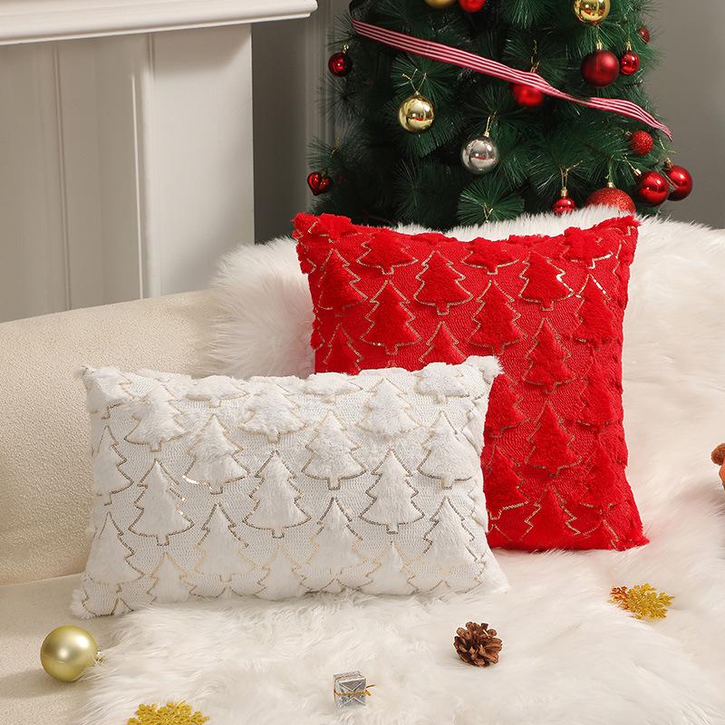 Ins Style Pillow New Holiday Decoration Pillow Bedroom Bedside Cushion Christmas Tree Romantic Plush Pillow Cover
