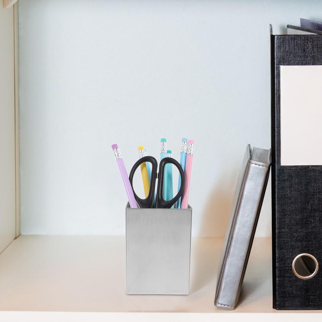 Ciieeo Desktop Pen Pen Stainless Square Storage Large Art Supplies Flower Toothbrush Pen Storage Organizer Small Item Desktop Trash Lidless Desk