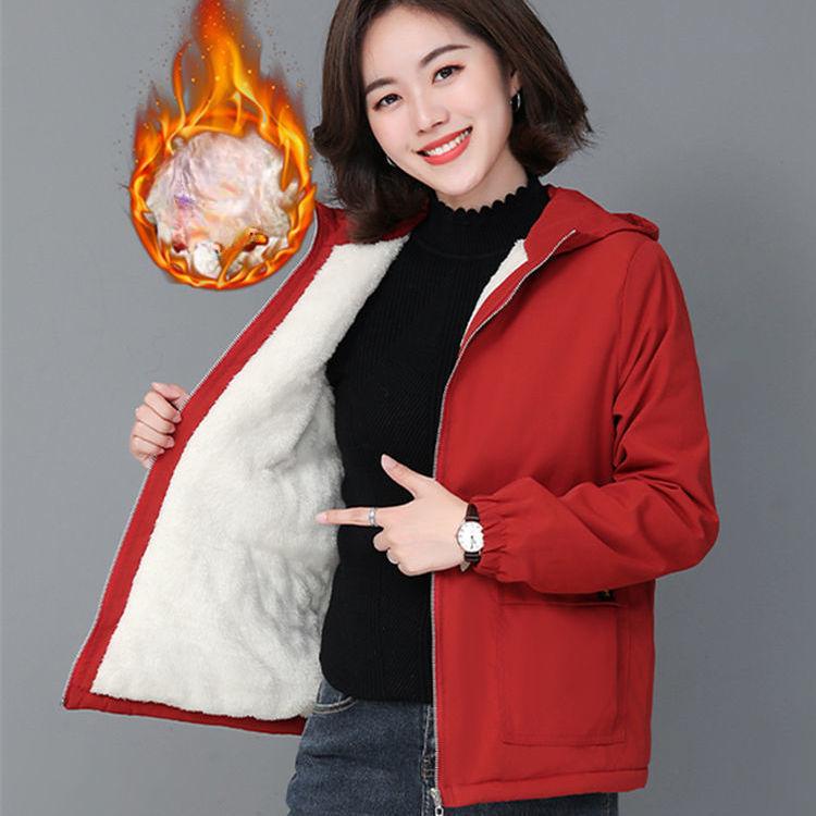 Women's Fleece Jacket Autumn Winter Short Thick Warm Zipper Jacket Loose Women's Hooded Coat Plus Size