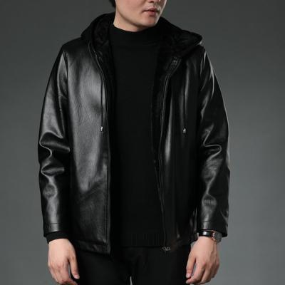 Wenzhou PU Black Leather Jacket Men's Short Leather Jacket Hooded Business Casual Mid-autumn and Winter Coat Top