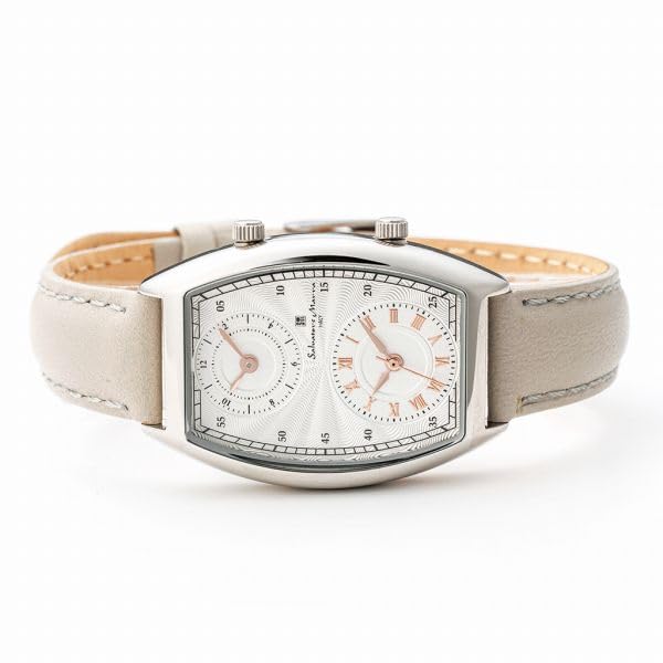 Salvatore Marra Tonneau Dual Time Watch SM23107-SSWHGY Water Resistant for Daily Use White & Gray Design