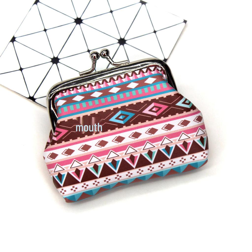 Retro Ethnic Print Women's Clasp Coin Purse - Little Girl Handheld Wallet