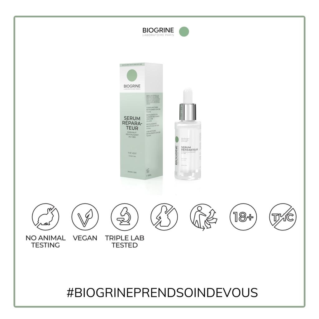 BIOGRINE SERUM NAPRAWCZE Rewitalizująca kuracja na noc z CBD|300mg CBD-30ml|Cera Mieszana|Przeciwstarzeniowa, Restrukturyzująca, Ujędrniająca