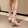 Fashion Summer New Stiletto Sandals Women Round Head Open Toe Butterfly Knot Thin Strap Cross Strap Anti-slip Wear-resistant High Heels