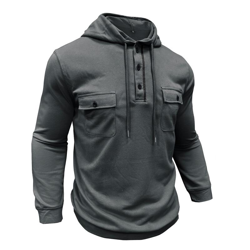 Men Outdoor Long Sleeve Multiple Pockets Drawstring Hooded Sweatshirt