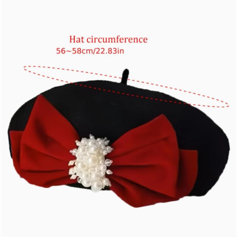 Women S Velvet Bow Pearl Warm Korean Style Beret Hat