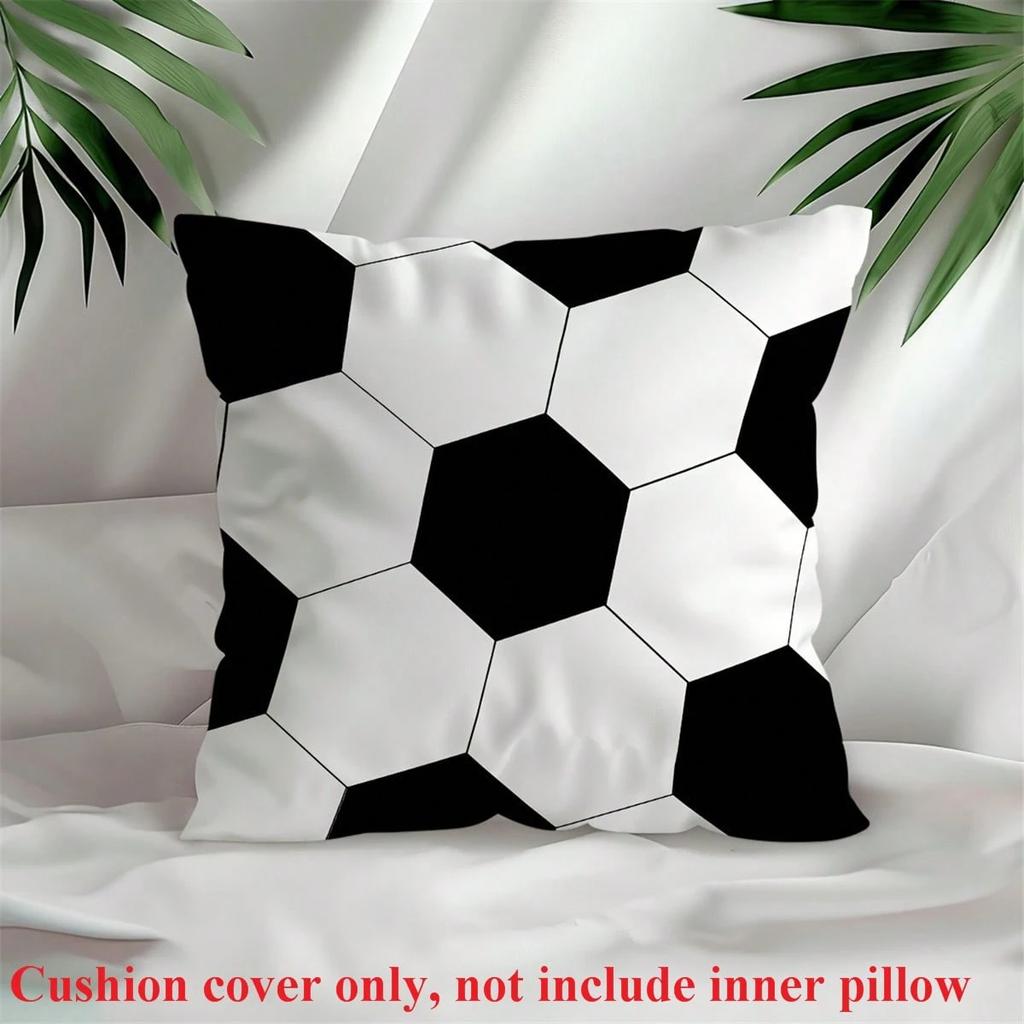 1 Pc Football Theme Throw Pillow Cover, Soft Peach Velvet Polyester Cushion Cover, Zippered & Machine Washable, Home Office Deco