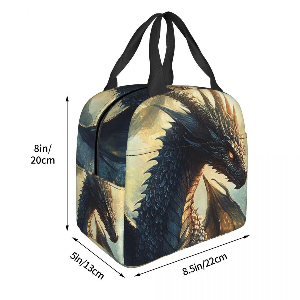Green Dragon In The Forest Insulated Lunch Bag for Women Children Portable Food Boxes Thermal Lunch Box Tote