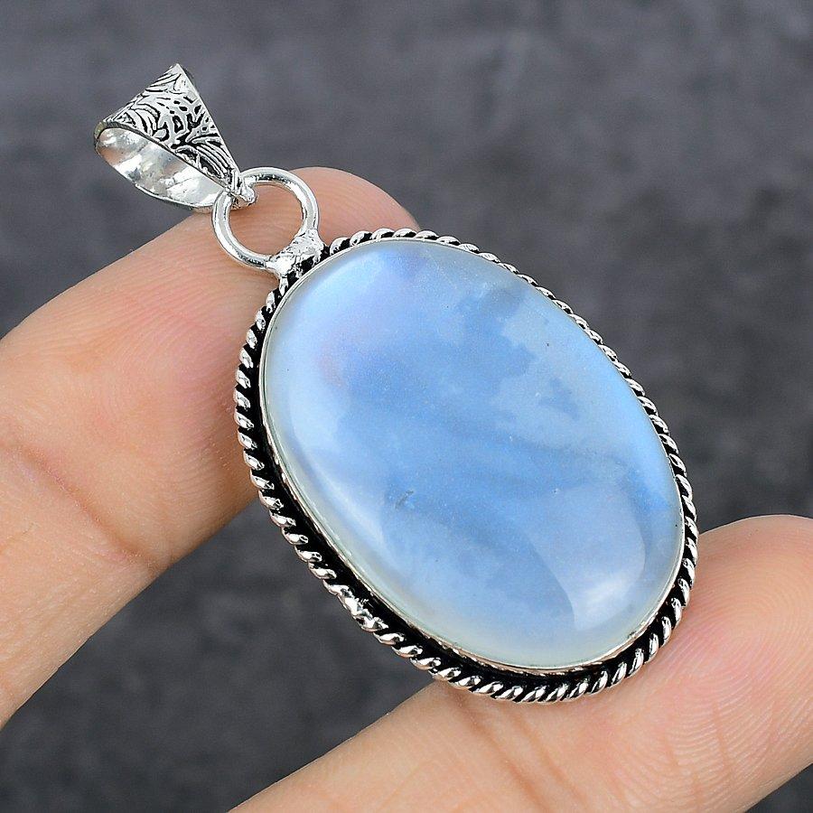 Milky Opal Gemstone Handmade 925 Sterling Silver Jewelry Pendant 2.01" B2n11