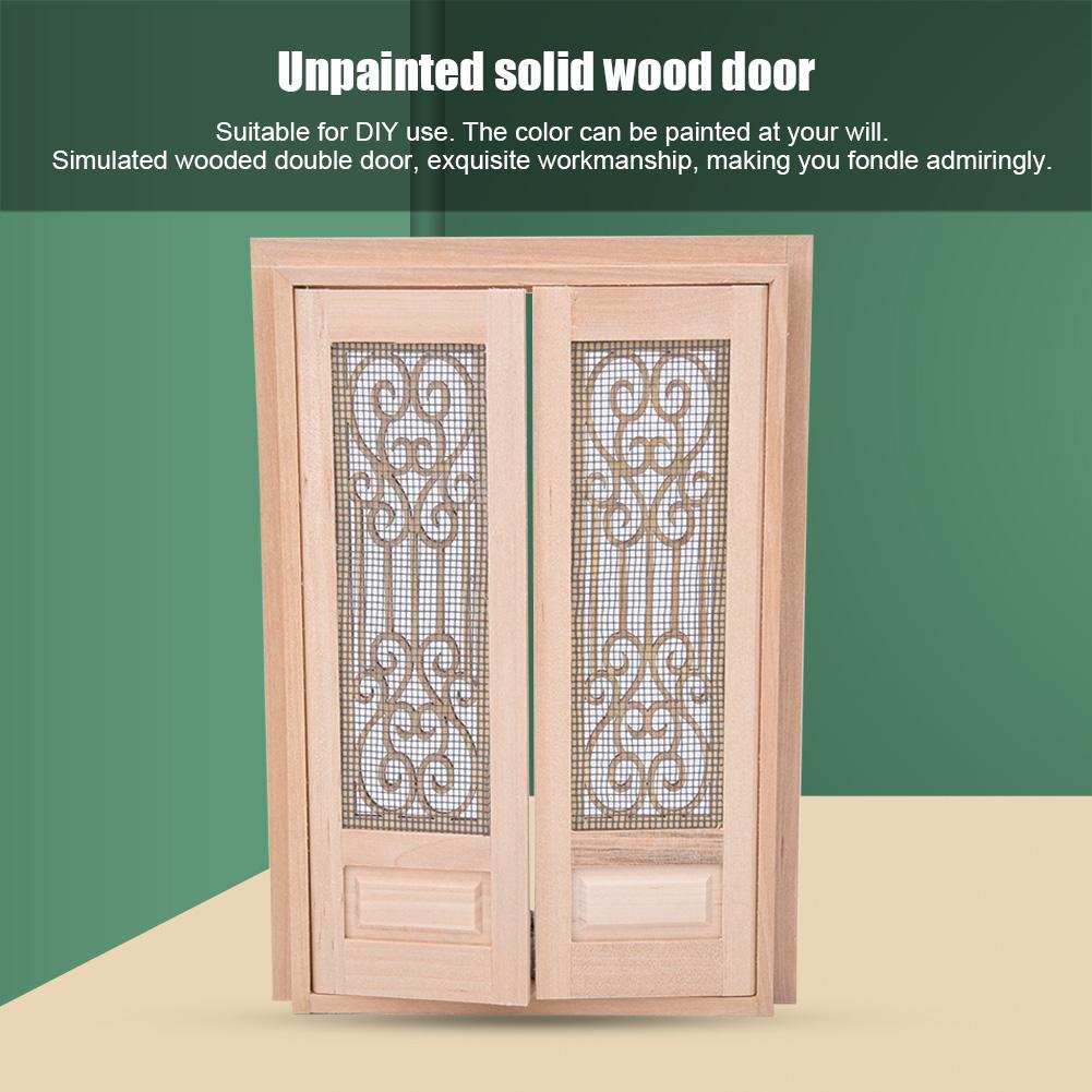 1:12 Scale Dollhouse Furniture DIY Mini Unpainted Wood Double Door Accessory DecorationDouble door
