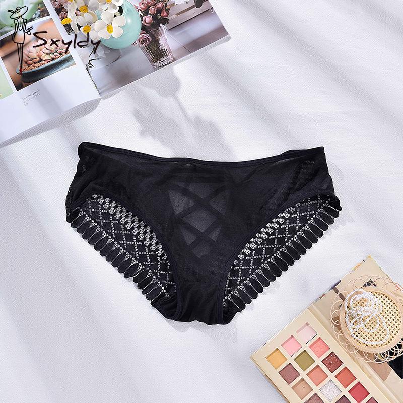 Large Size Mid-waist Cross Strap Sexy Lace Women's Underwear Hollow Comfortable Large Size Underwear for Women