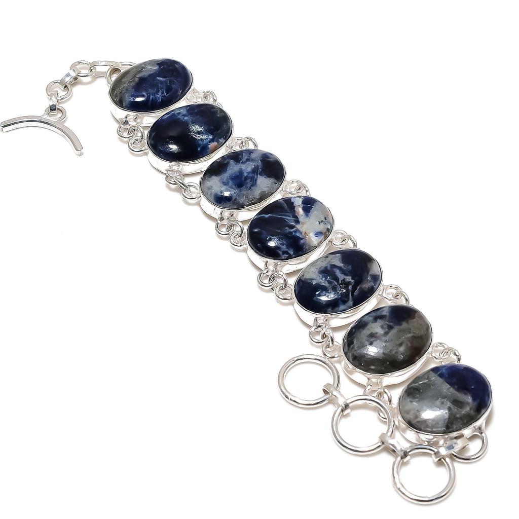 Natural Sodalite Gemstone Handmade 925 Sterling Silver Bracelet, Sodalite Bracelet For Wife , Unisex Bracelet, Birthday Gift For Love