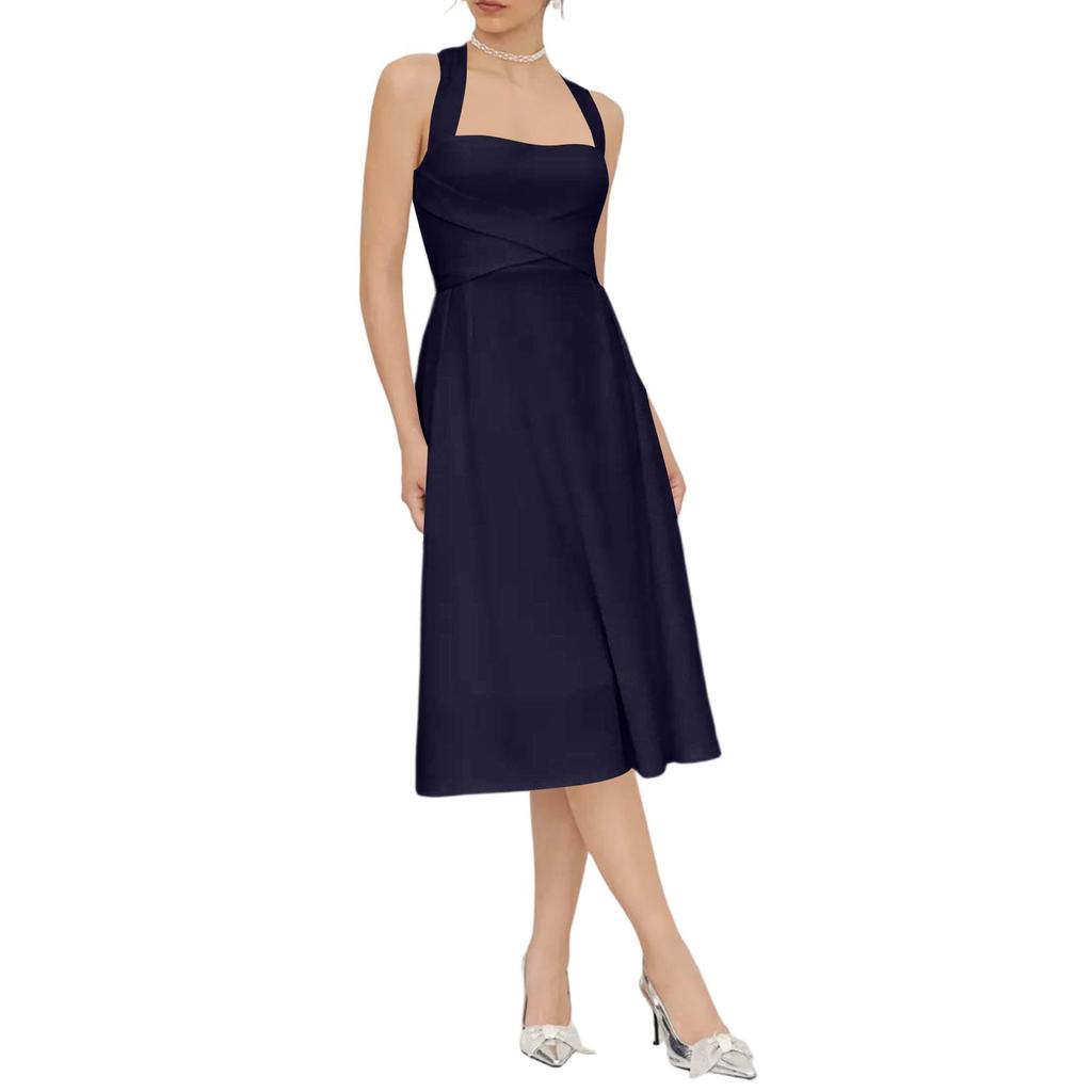 Trendy Women's Square Neck Spaghetti Strap Cami Dress - Sleeveless Color Fitted Waist Summer Casual Dress for Women 20