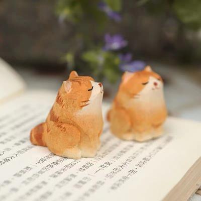 1PC Kedi Köpek Süsleri Hayvan Ahşap Oyma Süslemeleri Ahşap Oyma El Sanatları