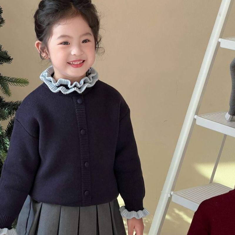 Girls Autumn Winter Thickened Fleece Knit Sweater Korean Ruffle Hem Warm Top