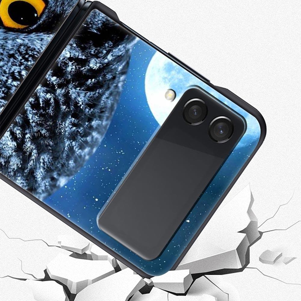 For Samsung Galaxy Z Flip 3 4 5 Hard Black Folding PC Phone Case Cartoon Girl Gifts Lovely Owl For Samsung Z Flip3 Back Cover