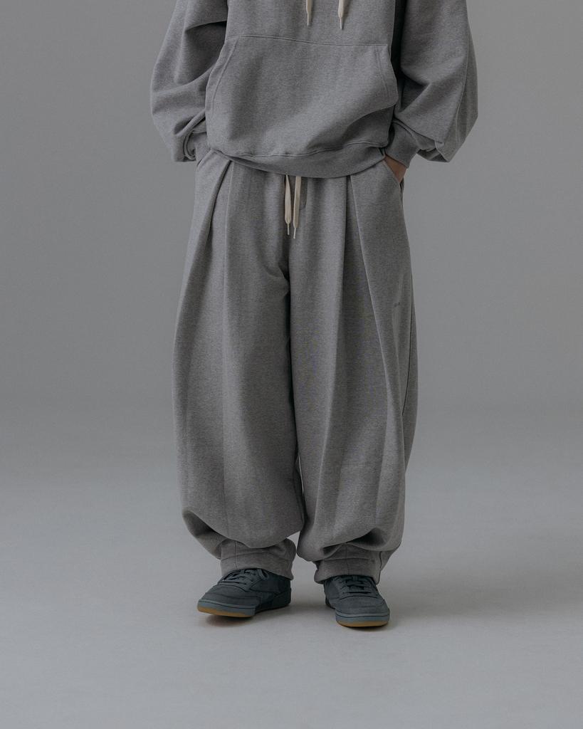 ANGLAN Valley Tuck Sweat Balloon Pants - Melange Gray