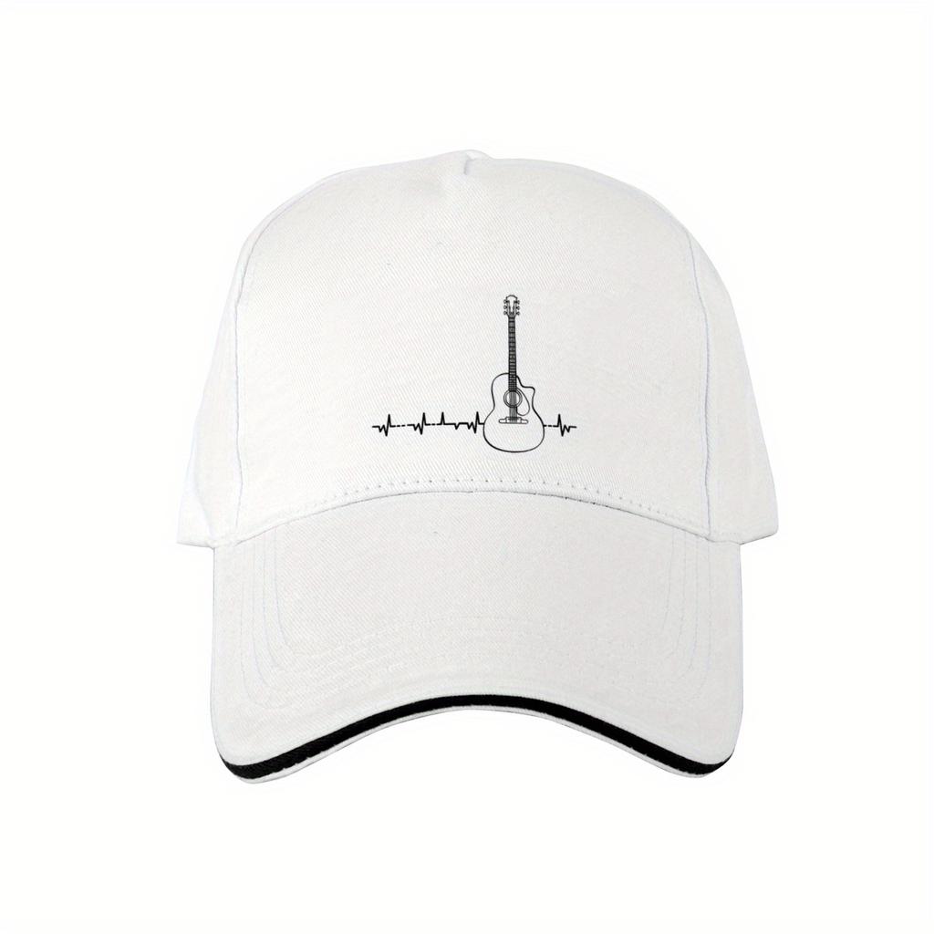 Acoustic Guitar Heartbeat Baseball Cap Adjustable Polyester Music Lovers Casual Hat Adult