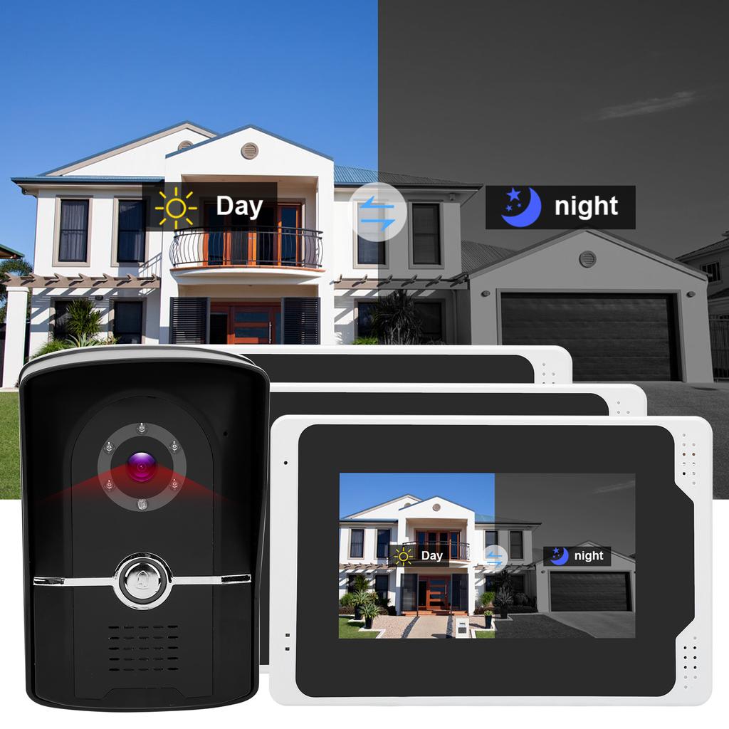 Wifi Video Doorphone 1080P HD 7in TFT LCD Display 3 Monitors Remote Monitoring 110 degrees  Night Vision