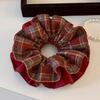 Korean Red Plaid Satin Double-Layer Hair Tie for Women - High-End Autumn/Winter Accessory