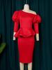 AOMEI Bodycon šaty Červené nepravidelné rukávy s lucernou s vysokým pasem volánky balíček boky ke kolenům koktejlový outfit pro dámy