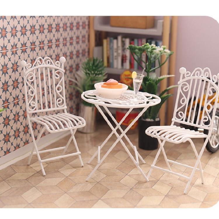 Miniature Dollhouses Furniture Iron Table And Chair Set Model Figurine For Crafting Garden Bistro Scene Displaying