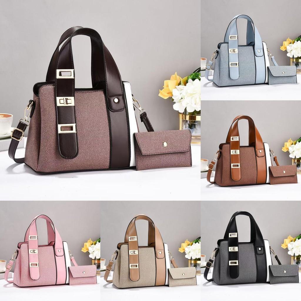 Fashion Color Blocking And Splicing Design Women Casual Handbag With Wallet
