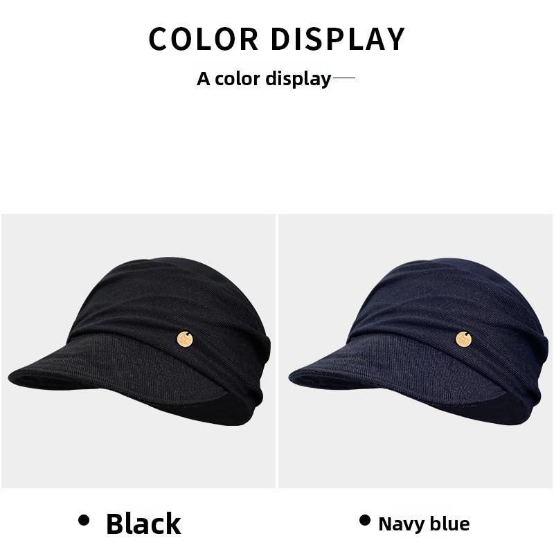 Minimalistisches Goldlabel Dekoratives Falten-Design Lässiges Sonnenschutz-Barett für Damen Frühling Sommer