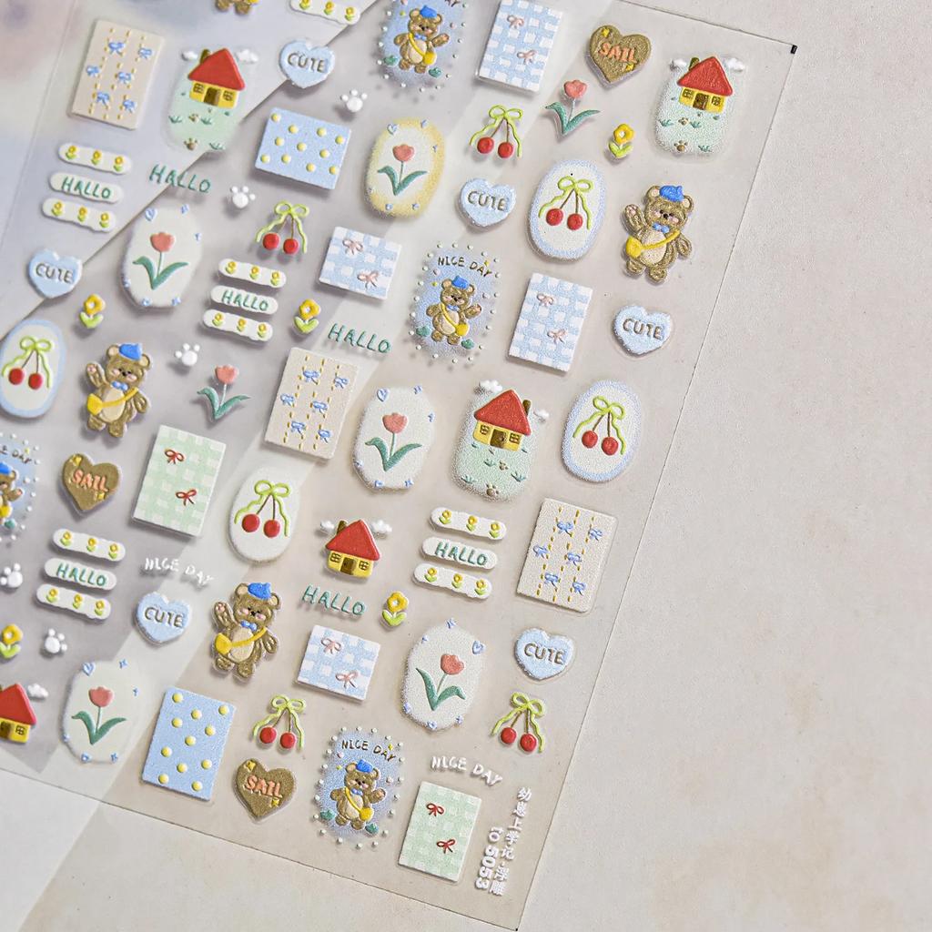 Cute Animal Face 5D Nail Art Stickers Cartoon Cat Bunny Dog Mouse Expressions Simple Self Adhesive Manicure Decal DIY