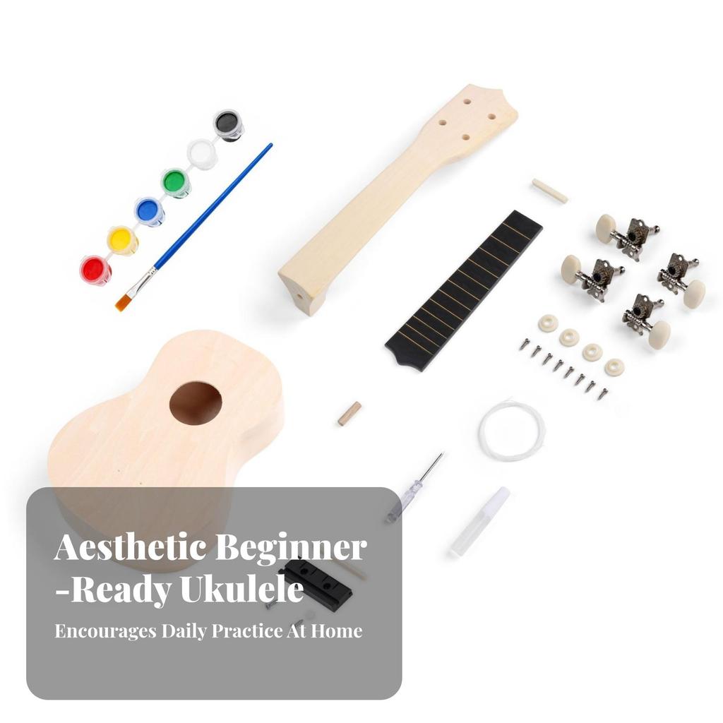 DIY Ukulele Kit Unfinished Instrument Playable for Beginners, Kids