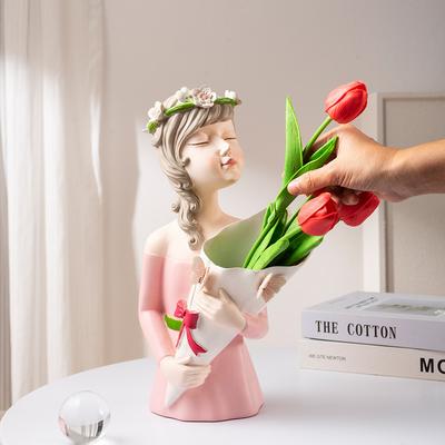 Nordisches Mädchen Blumenarrangement Dekorative Vase Ornamente Kreative Heimaufbewahrung Wohnzimmer Büro Schreibtisch Harzhandwerk