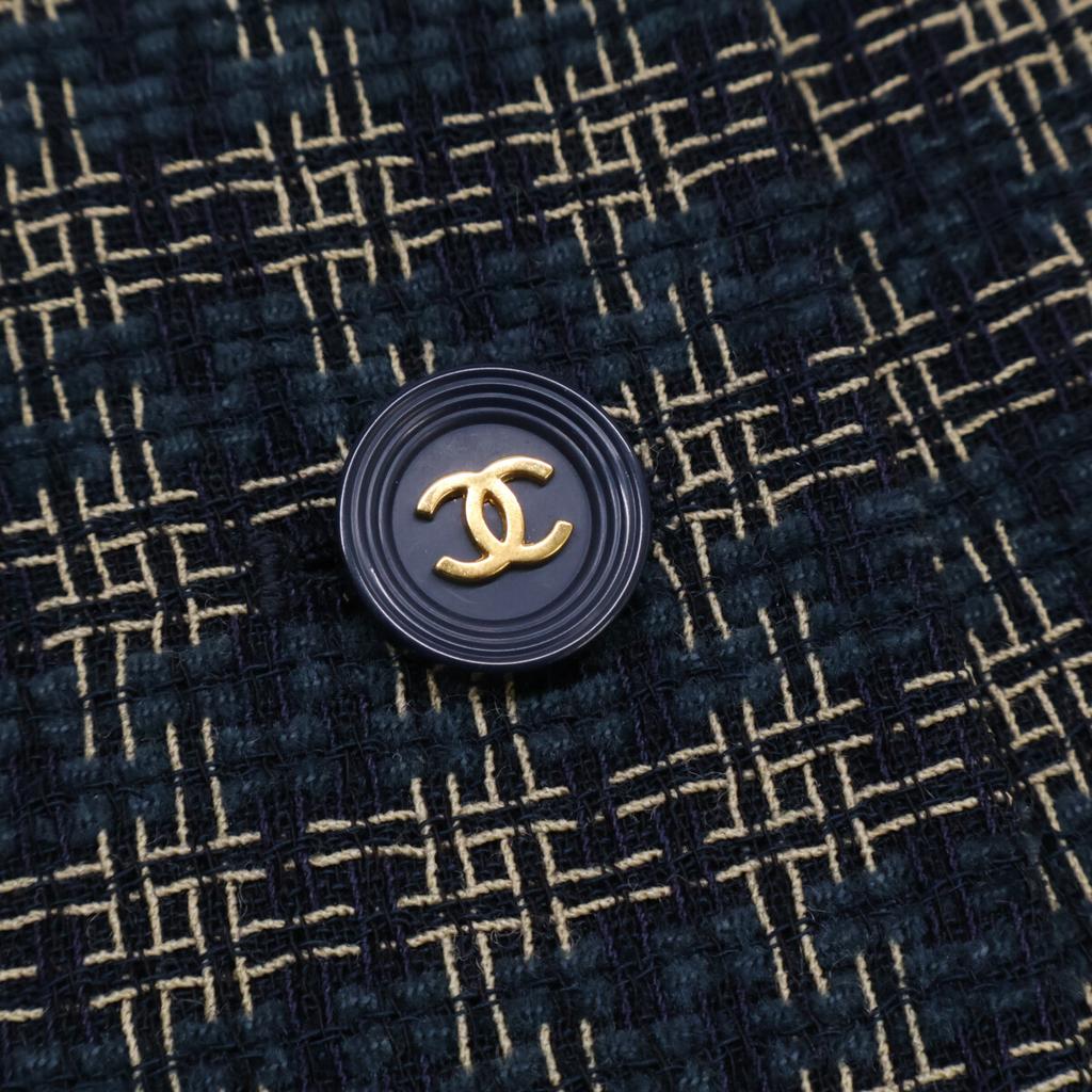 CHANEL Domestic genuine 95A P05673V04376 Check Pattern COCO Button Jacket 42 NavyUsed