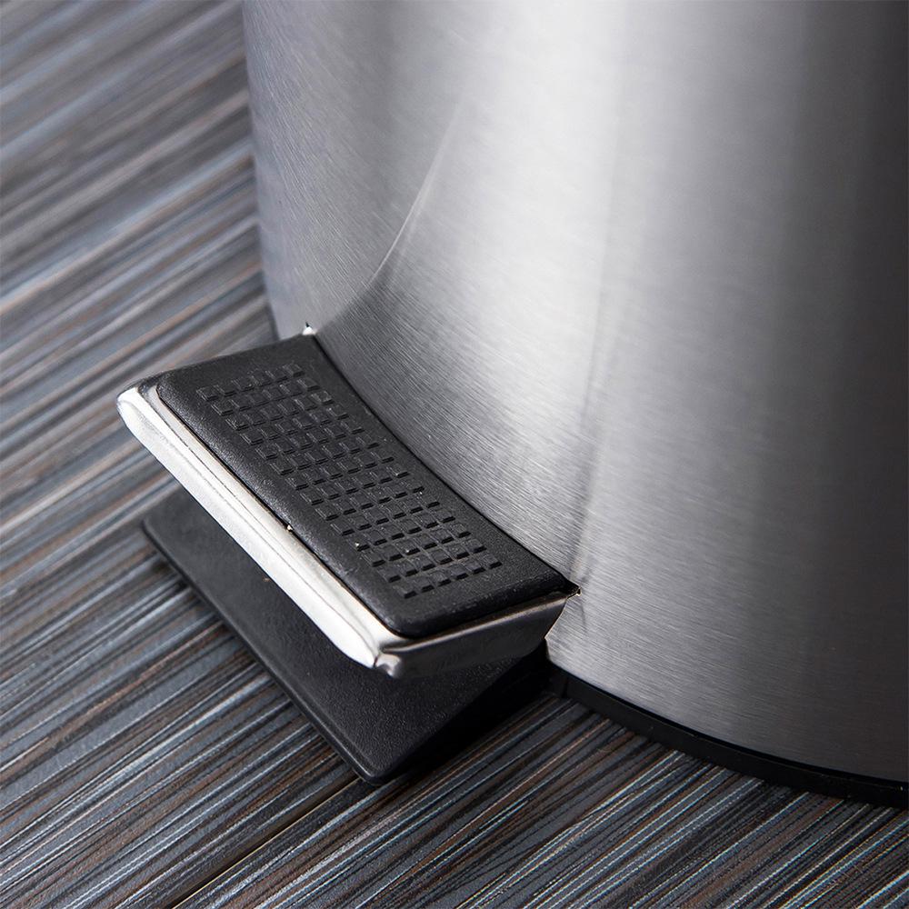 Stainless Steel Flip-Top Trash Can: Silent, Soft-Close, Foot-Operated Bin for Bathroom or Kitchen.