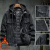 Men's Fall and Winter Thickened Hooded Warm Denim Jacket Long-sleeved Slim Casual Jacket