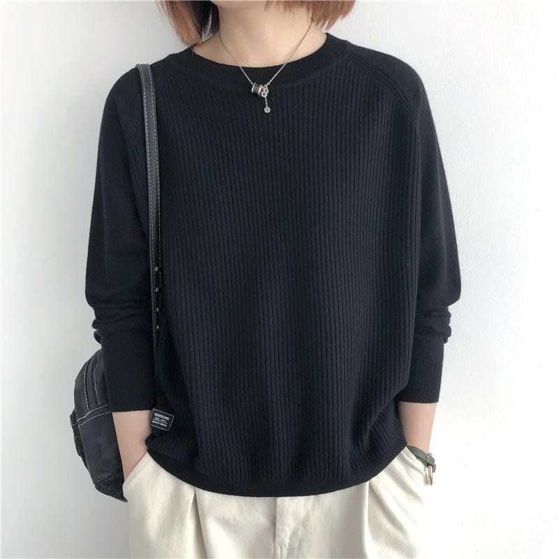 

Весенний литературно-художественный свободный и универсальный пуловер, свитер, женский топ с длинными рукавами, короткий спереди и длинный сзади XL чёрный